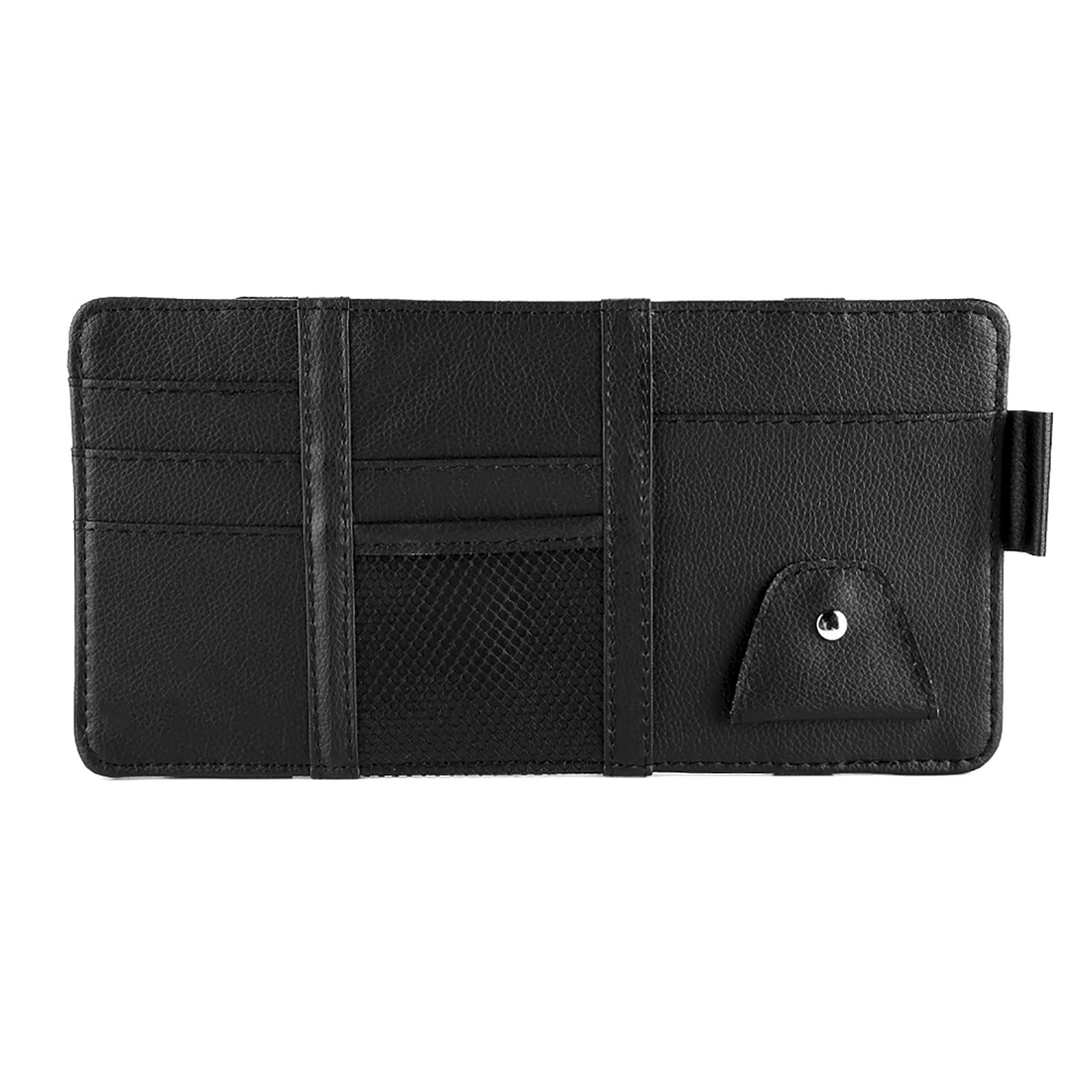 CAR Sun Visor Card Bill Organizer Clip Organizer Black Leather Multi-Functional Storage Bag von RGBGW