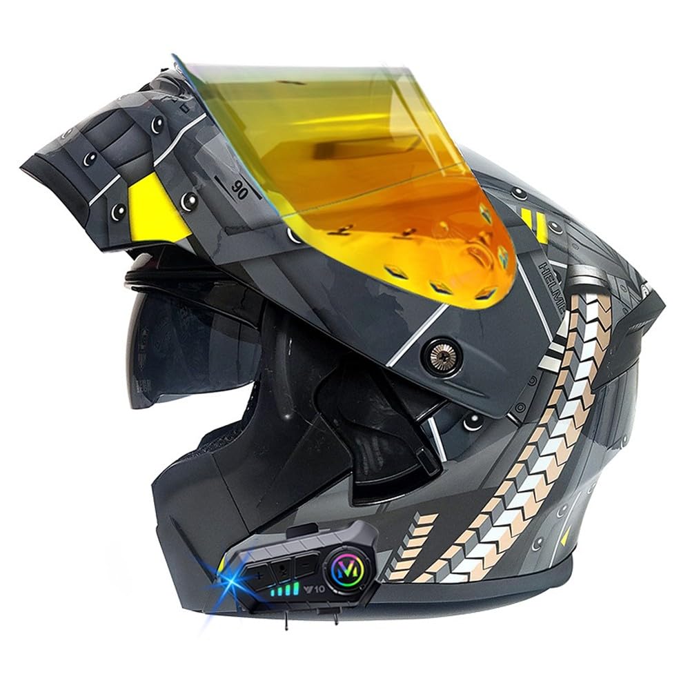 Bluetooth Klapphelm, Integriert Motorradhelm, ECE Genehmigt Integralhelm mit Anti-Fog-Doppelspiegel, Atmungsaktiv und Bequem, für Erwachsene Frauen Männer, 55~64CM von RHBDDHV