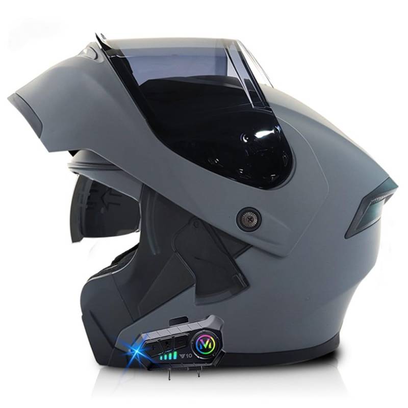 Bluetooth Klapphelm, Integriert Motorradhelm, ECE Genehmigt Integralhelm mit Anti-Fog-Doppelspiegel, Atmungsaktiv und Bequem, für Erwachsene Frauen Männer, 55~64CM von RHBDDHV