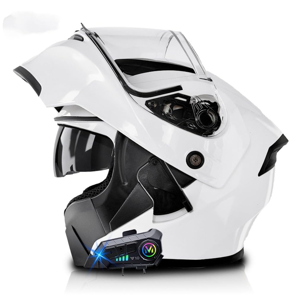 Bluetooth Klapphelm, Integriert Motorradhelm, ECE Genehmigt Integralhelm mit Anti-Fog-Doppelspiegel, Atmungsaktiv und Bequem, für Erwachsene Frauen Männer, 55~64CM von RHBDDHV