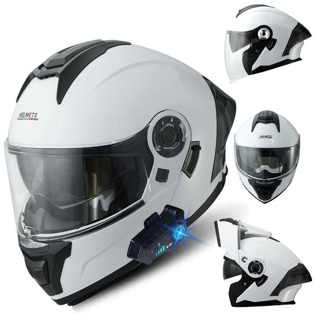 Bluetooth Motorradhelm, Klapphelm Integralhelm, ECE Zertifiziert Modulare Helm mit Anti-Fog-Doppelspiegel, Jet Helmet, Roller Jet Helm für Erwachsene Frauen Männer, M~XXXL(57~66CM) von RHBDDHV