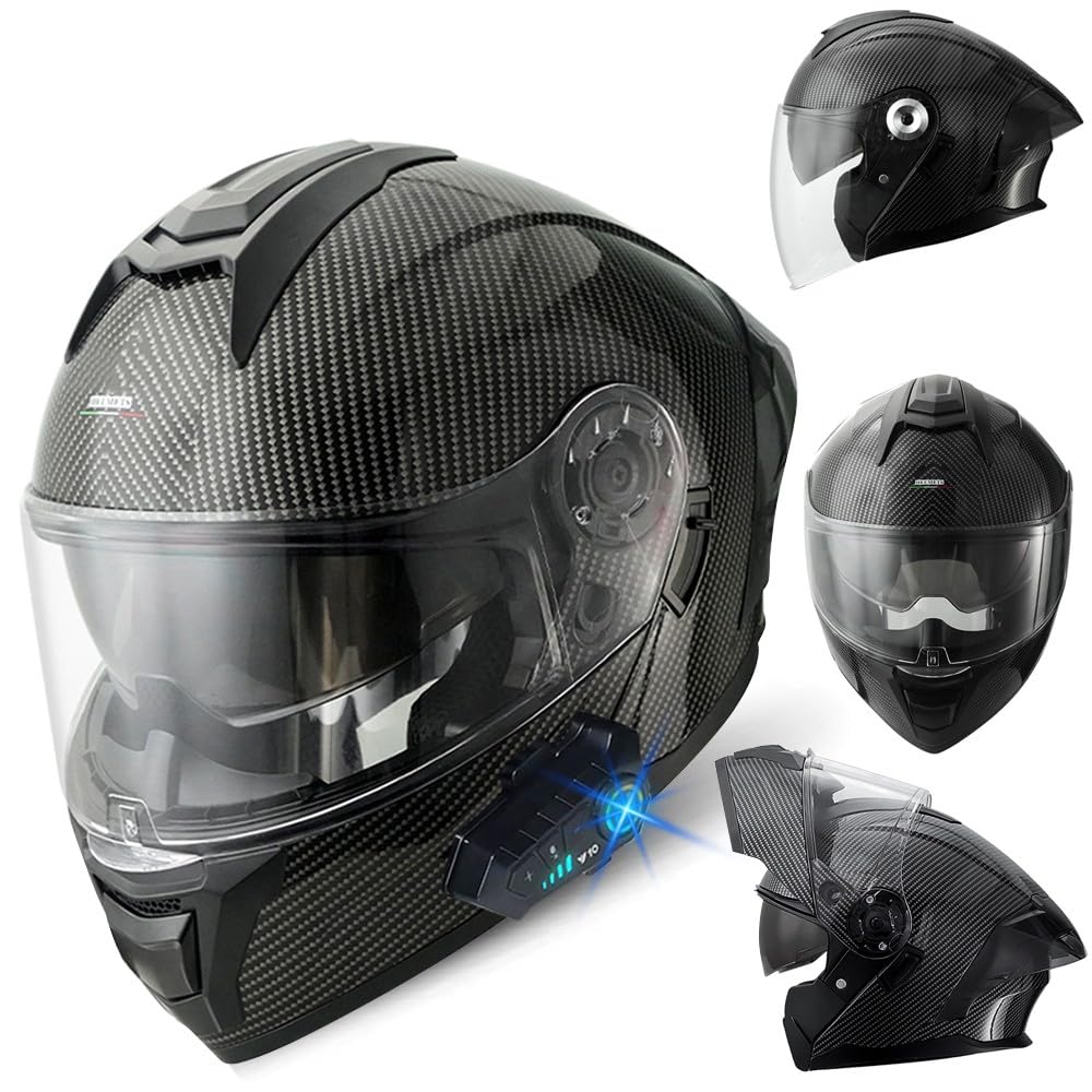 Bluetooth Motorradhelm, Klapphelm Integralhelm, ECE Zertifiziert Modulare Helm mit Anti-Fog-Doppelspiegel, Jet Helmet, Roller Jet Helm für Erwachsene Frauen Männer, M~XXXL(57~66CM) von RHBDDHV