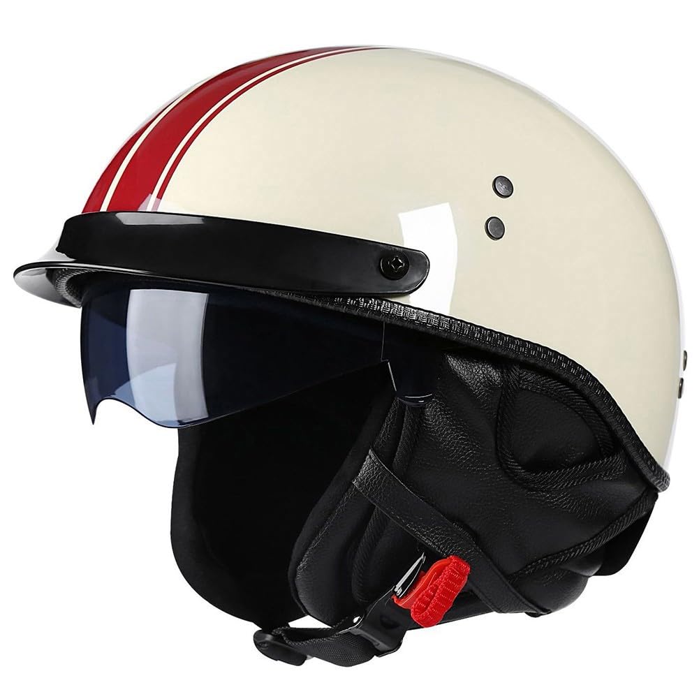 Motorrad Halbhelme Retro Jethelm Motorradhelm mit Visier Halbschalenhelm Braincap DOT/ECE-Zertifizierung Herren Damen Moped Helm Rollerhelm Scooter Helm für Biker Cruiser Chopper von RHBDDHV