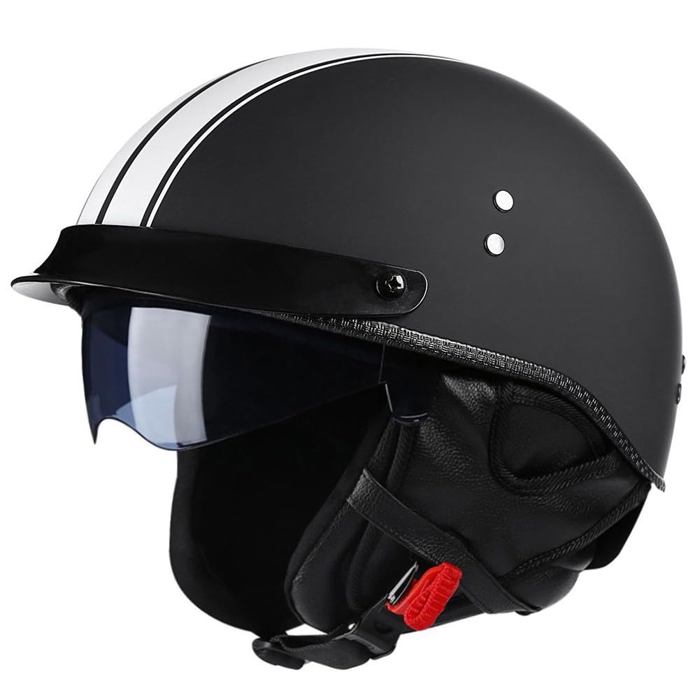 Motorrad Halbhelme Retro Jethelm Motorradhelm mit Visier Halbschalenhelm Braincap DOT/ECE-Zertifizierung Herren Damen Moped Helm Rollerhelm Scooter Helm für Biker Cruiser Chopper von RHBDDHV