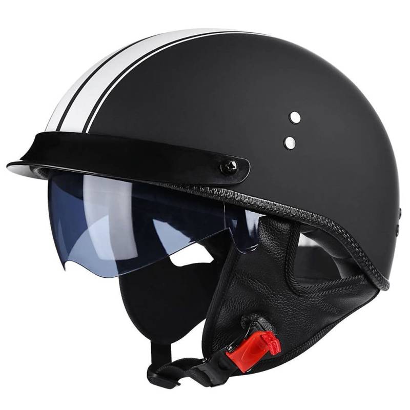 Motorrad Halbhelme Retro Jethelm Motorradhelm mit Visier Halbschalenhelm Braincap DOT/ECE-Zertifizierung Herren Damen Moped Helm Rollerhelm Scooter Helm für Biker Cruiser Chopper von RHBDDHV