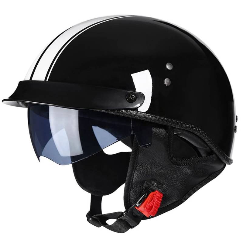 Motorrad Halbhelme Retro Jethelm Motorradhelm mit Visier Halbschalenhelm Braincap DOT/ECE-Zertifizierung Herren Damen Moped Helm Rollerhelm Scooter Helm für Biker Cruiser Chopper von RHBDDHV