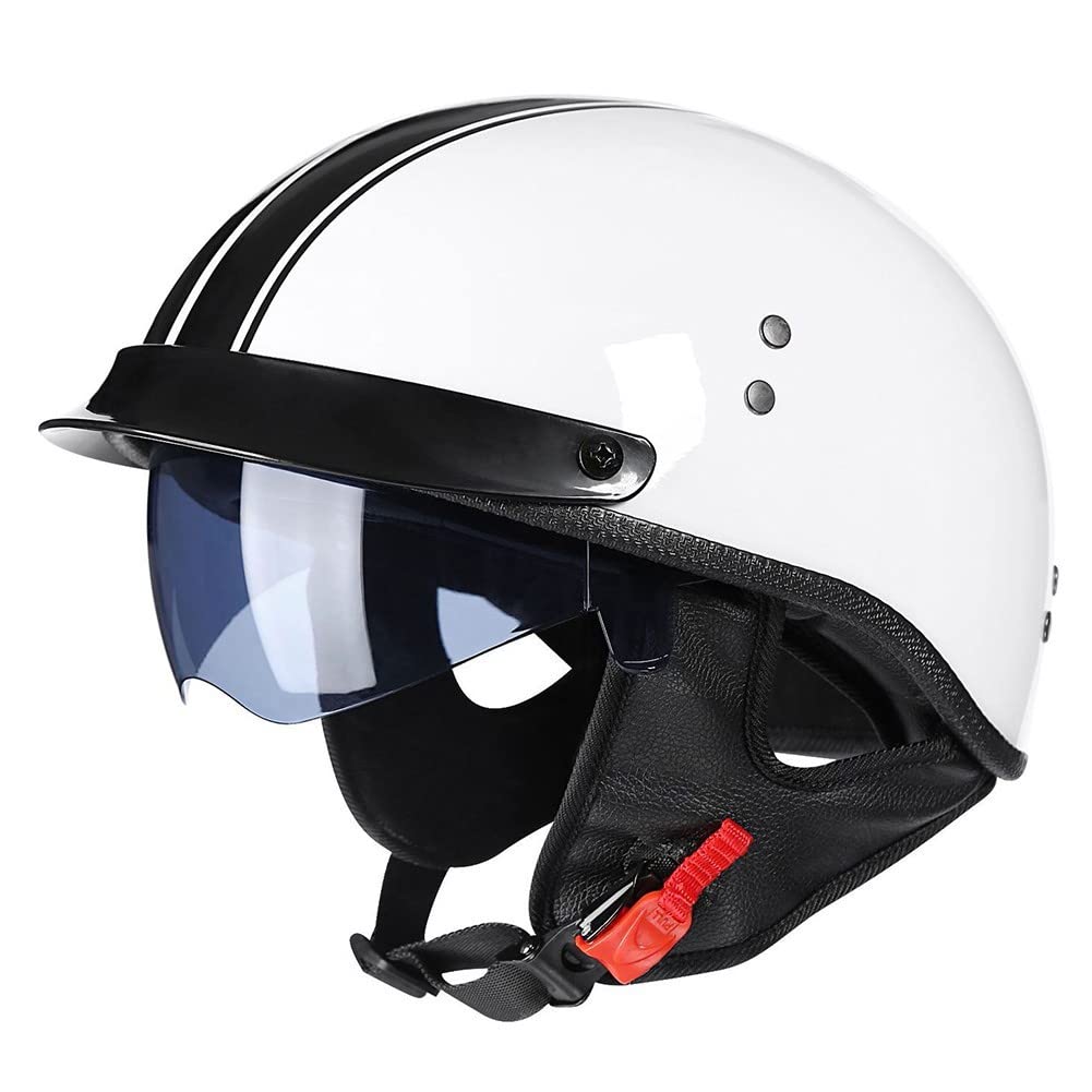 Motorrad Halbhelme Retro Jethelm Motorradhelm mit Visier Halbschalenhelm Braincap DOT/ECE-Zertifizierung Herren Damen Moped Helm Rollerhelm Scooter Helm für Biker Cruiser Chopper von RHBDDHV