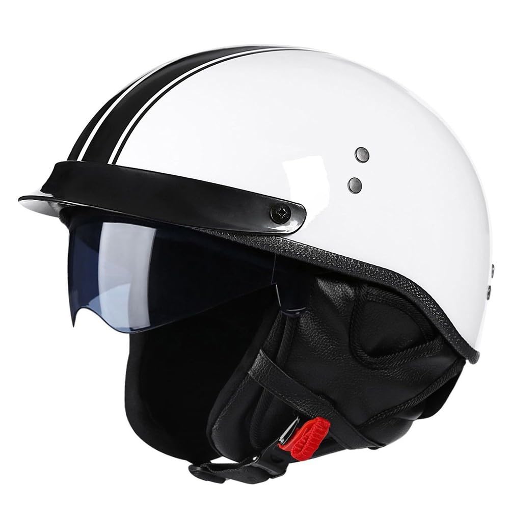 Motorrad Halbhelme Retro Jethelm Motorradhelm mit Visier Halbschalenhelm Braincap DOT/ECE-Zertifizierung Herren Damen Moped Helm Rollerhelm Scooter Helm für Biker Cruiser Chopper von RHBDDHV