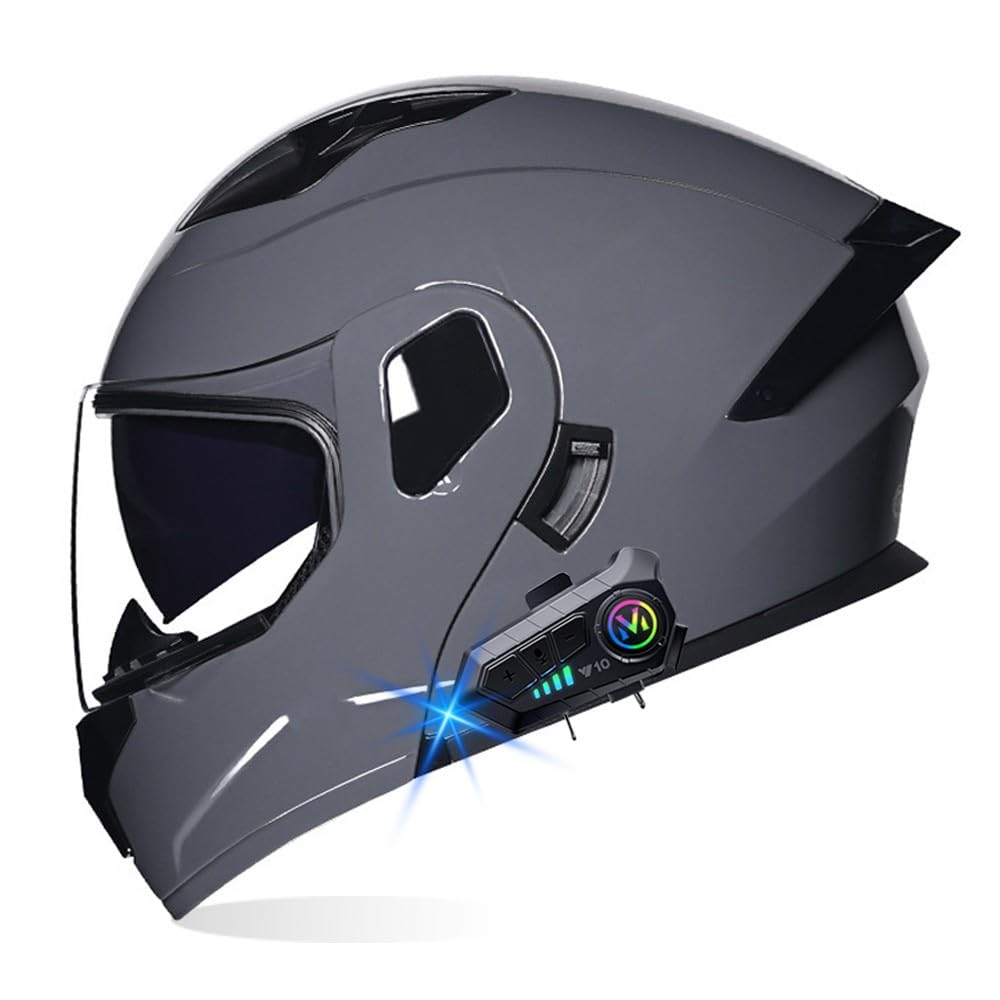 Motorradhelm mit Bluetooth, Integrierter Klapphelm, ECE Zertifizierung, Motorradhelm mit Anti-Fog-Doppelvisier, Multifunktionshelm für Erwachsene Männer und Frauen, M~XXL von RHBDDHV