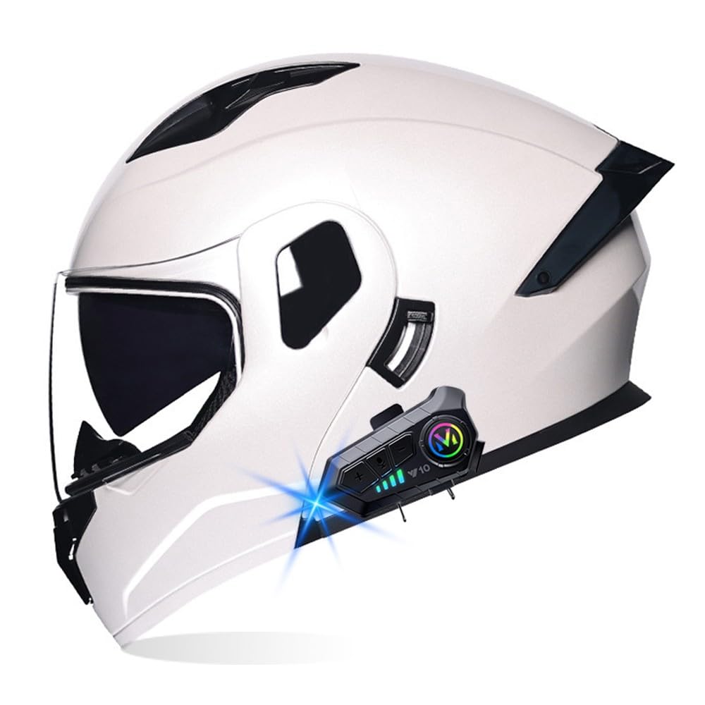 Motorradhelm mit Bluetooth, Integrierter Klapphelm, ECE Zertifizierung, Motorradhelm mit Anti-Fog-Doppelvisier, Multifunktionshelm für Erwachsene Männer und Frauen, M~XXL von RHBDDHV