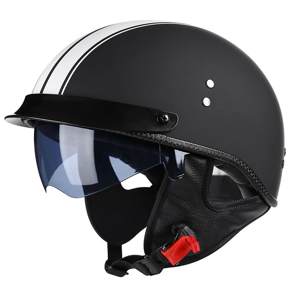 Retro Motorrad Halbhelme Motorradhelm für Herren und Damen ECE-Zertifizierung Jethelm Mit Visier Halbschalenhelm Braincap für Bike Cruiser Chopper Moped Scooter Offenem Helm, M~XXL von RHBDDHV