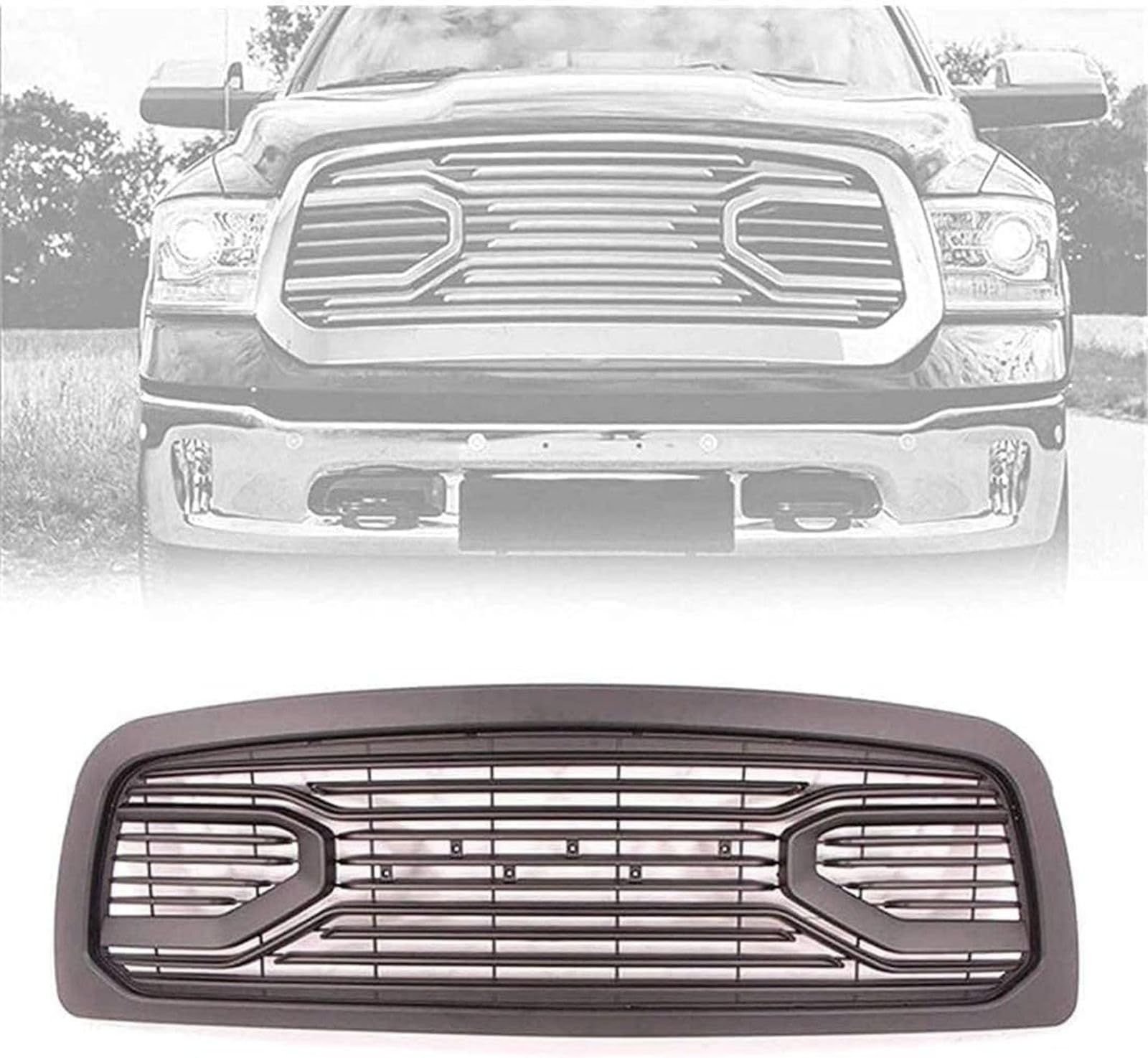 Kühlergrill Frontstoßstange Nierengitter für Dodge RAM 1500 2009 2010 2011 2012, Auto Frontgrill Dauerhaft Front Grill Renngrill von RIAAJ