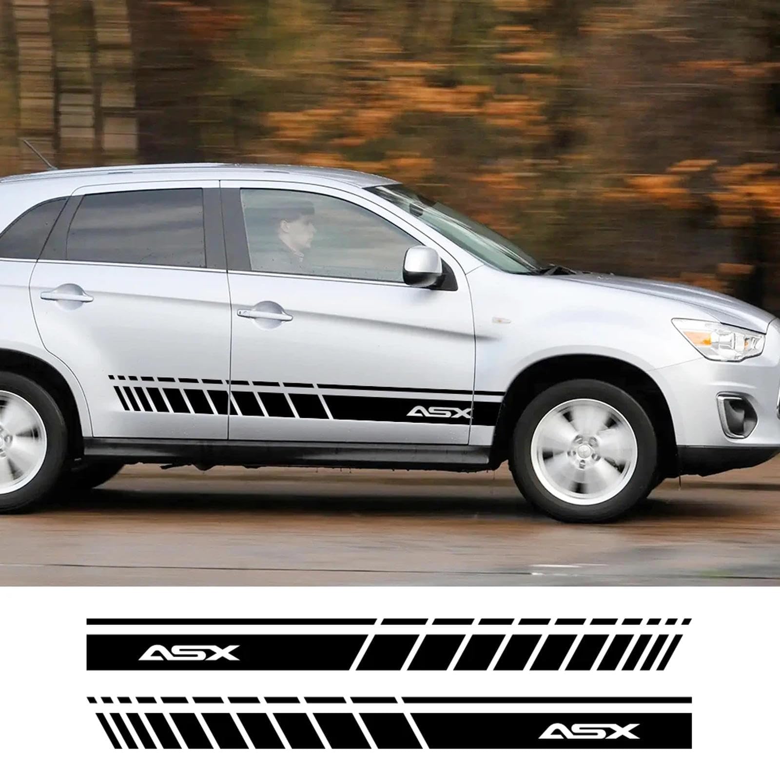 RIDELF Auto Seitenstreifen Aufkleber–Passend für Mitsubishi ASX Sportwagen Motorhaubenabdeckung Tür Seitenschweller und Zubehör,7/White von RIDELF