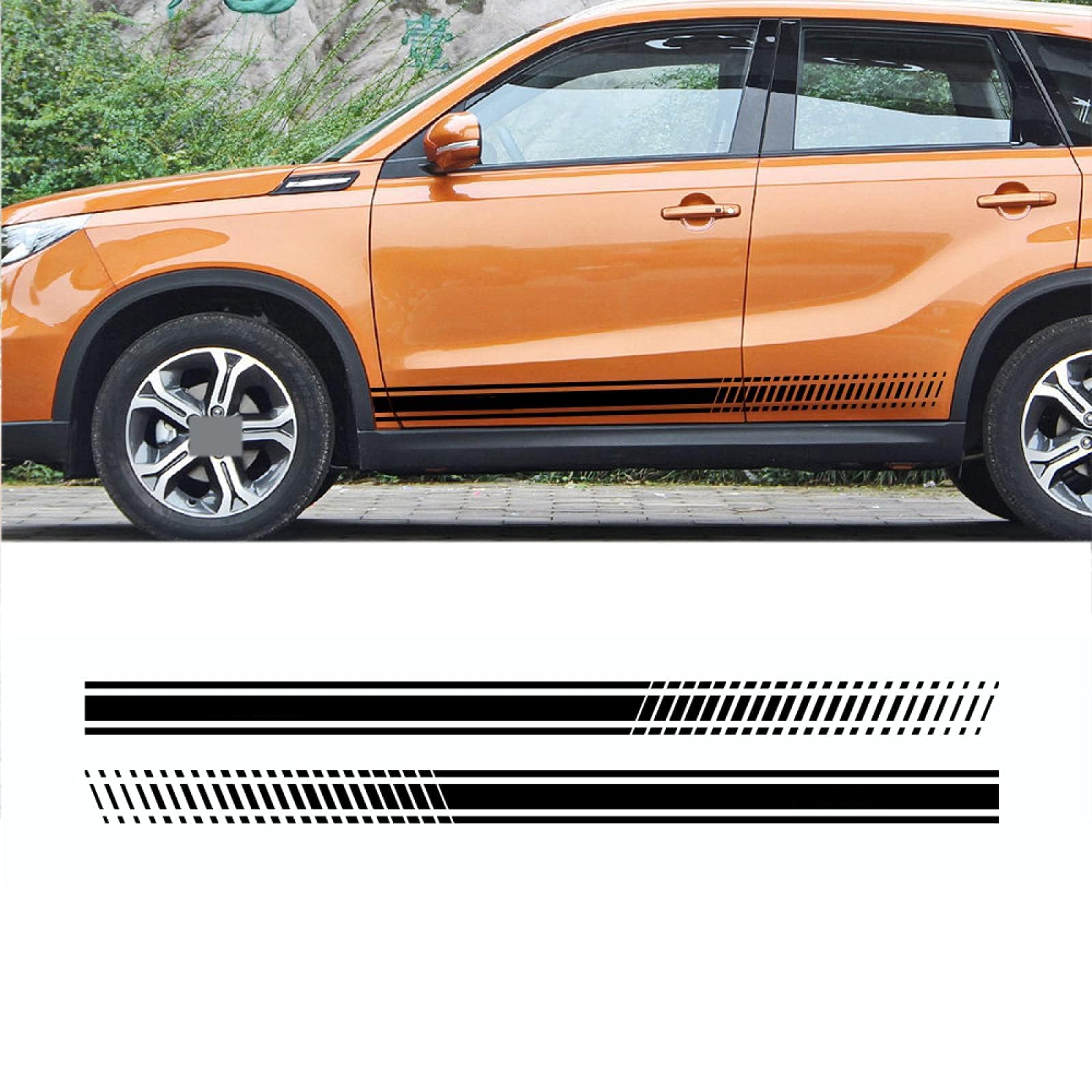 RIDELF Auto Seitenstreifen Aufkleber–Passend für Suzuki Vitara SUV Sportwagen Motorhaubenabdeckung Tür Seitenschweller und Zubehör,3/Carbon Fiber von RIDELF