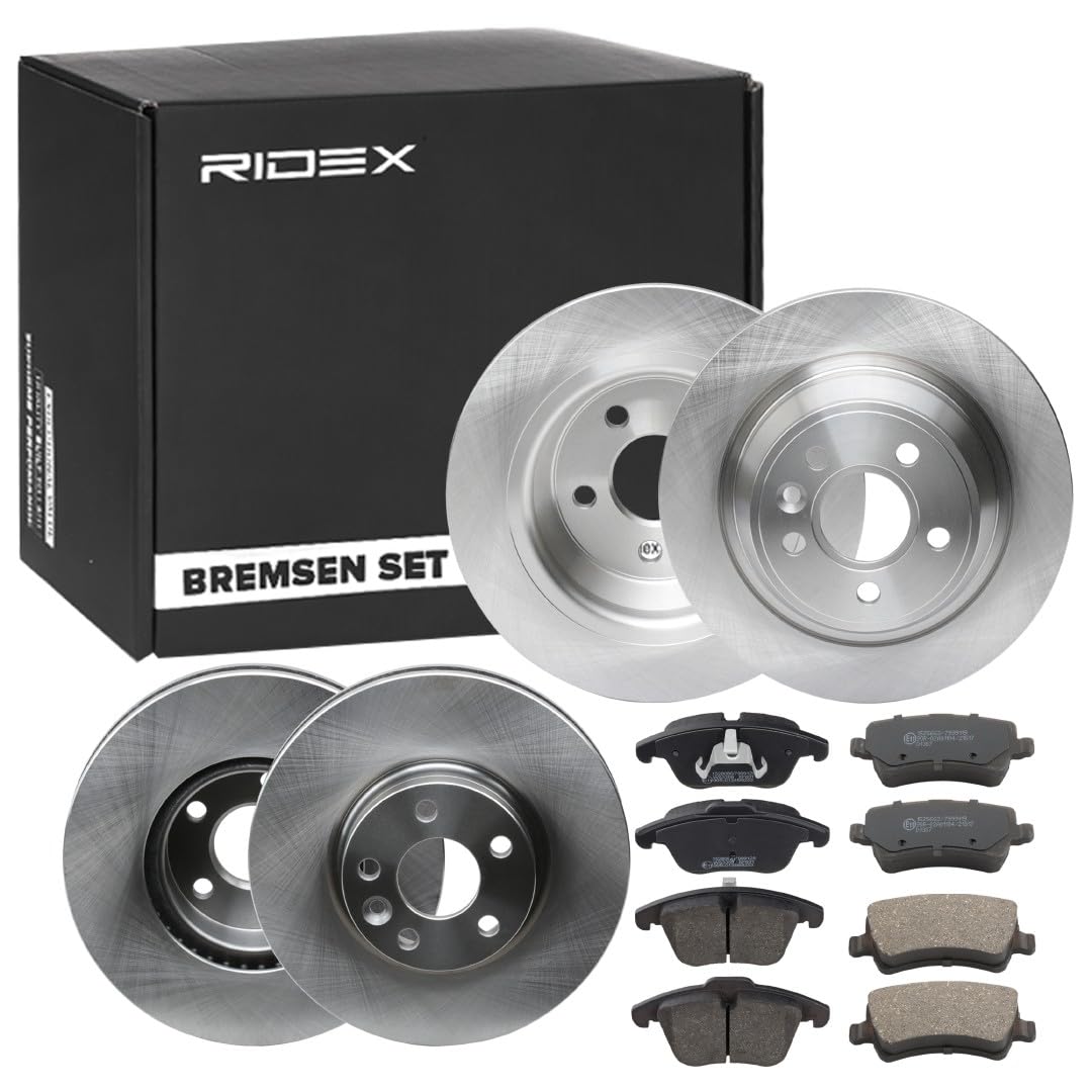 RIDEX 3405B1750 Bremsenset Vorne Hinten Belüftet, 300,0, 302,0mm - Bremsen Set mit Bremsscheiben und Bremsbeläge Satz von RIDEX