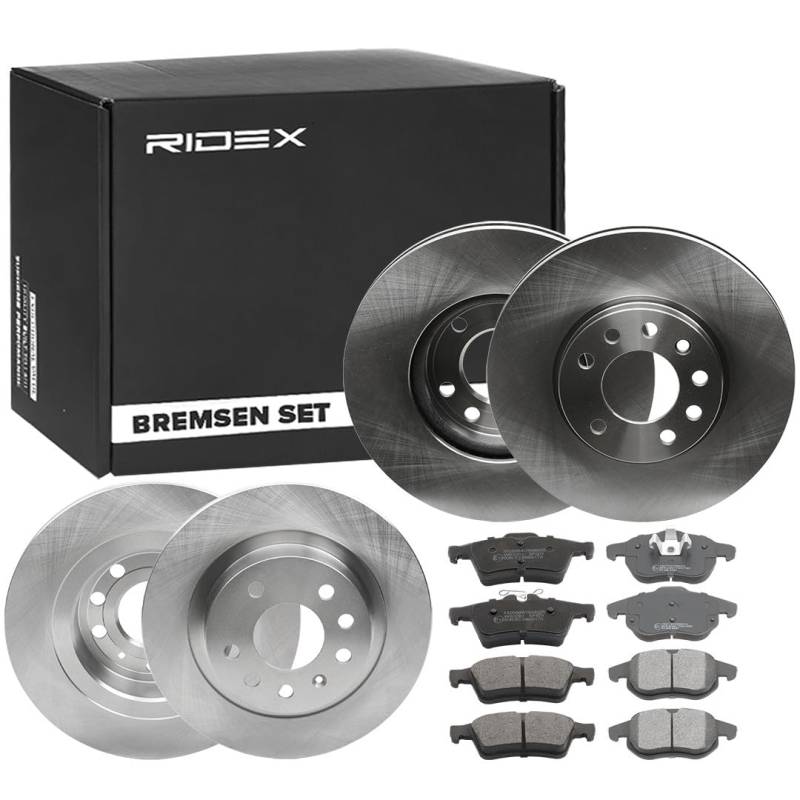 RIDEX 3405B0345 Bremsenset Hinten Vorne, Belüftet 278, 285mm - Bremsen Set mit Bremsscheiben und Bremsbeläge Satz von RIDEX