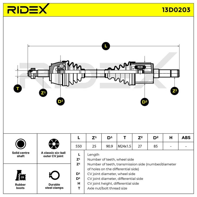 RIDEX Antriebswelle ALFA ROMEO 13D0203 46308089 Gelenkwelle,Halbachse,Seitenwelle,Achswelle von RIDEX