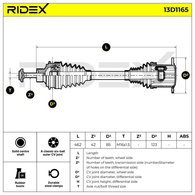 RIDEX Antriebswelle AUDI 13D1165 8W0407271,8W0407271B,8W0407271D Gelenkwelle,Halbachse,Seitenwelle,Achswelle 8W0407271E von RIDEX