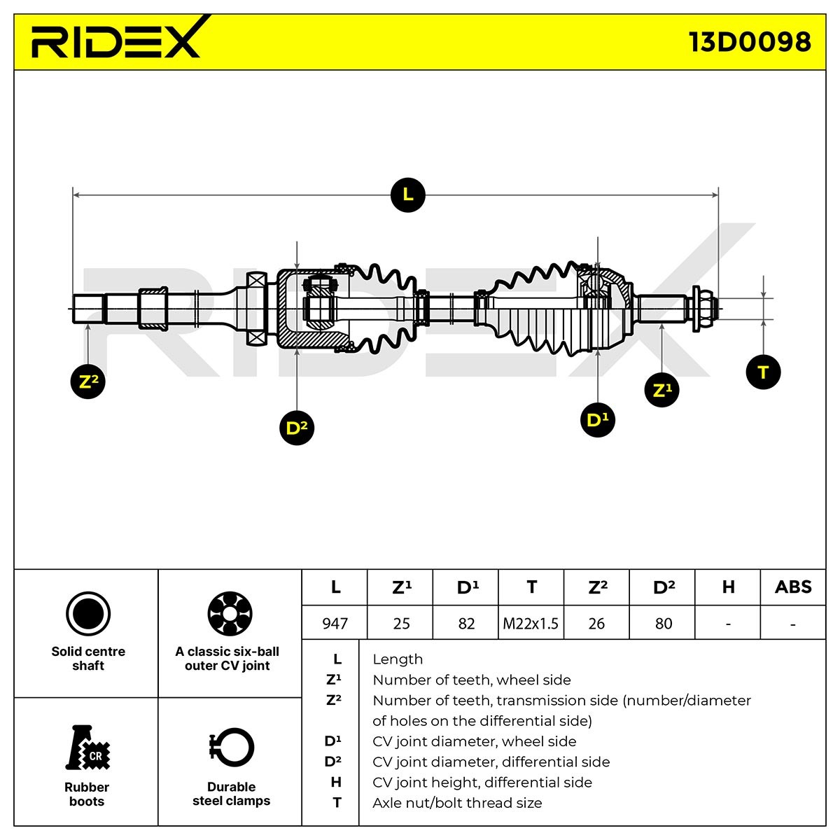 RIDEX Antriebswelle FORD 13D0098 1328490,1602933,1602943 Gelenkwelle,Halbachse,Seitenwelle,Achswelle 4166907,RMXS4W3219AA,XS4W3B436BB,1141768 von RIDEX