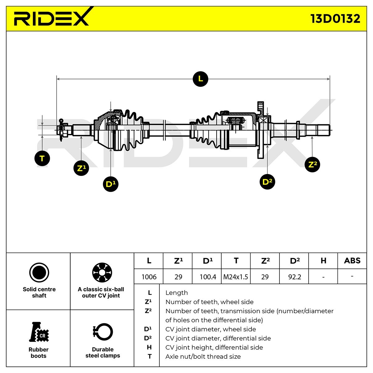 RIDEX Antriebswelle RENAULT,NISSAN 13D0132 391001189R,391002053R,39100JD74B Gelenkwelle,Halbachse,Seitenwelle,Achswelle 39100JY04B von RIDEX