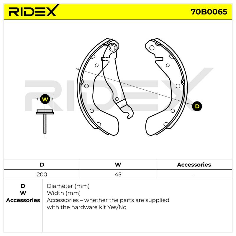 RIDEX Bremsbacken OPEL,CHEVROLET,DAEWOO 70B0065 1605812,90541081,9196292 Trommelbremsbacken,Bremsbackensatz S4520003,96226110,NP1441,1605042,1605056 von RIDEX