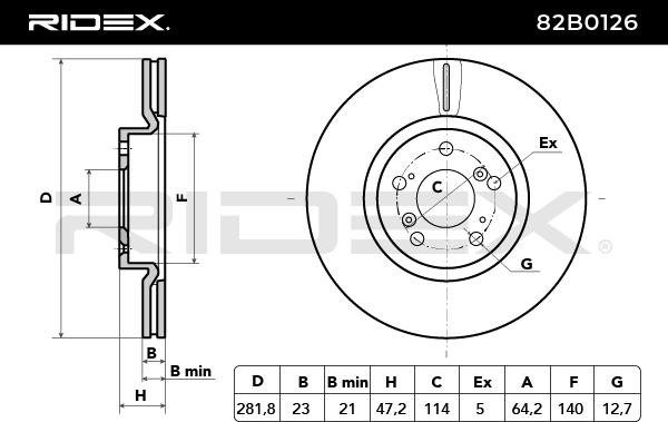 RIDEX Bremsscheibe HONDA 82B0126 45251S7AE10,45251S7AE11,45251SJHE10 Bremsscheiben,Scheibenbremsen 45251SMGE30,45251SMGG10,45251SNLT60,45251S7AB10 von RIDEX