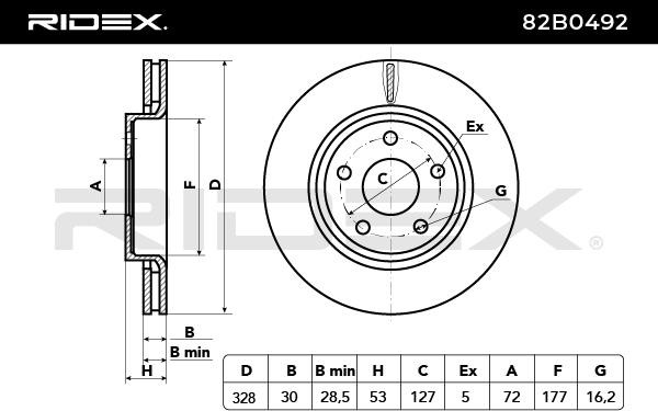 RIDEX Bremsscheibe JEEP 82B0492 1052089269AB,52089269AB,K52089269AB Bremsscheiben,Scheibenbremsen 052089269AB von RIDEX