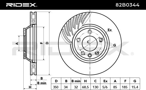 RIDEX Bremsscheibe VW,AUDI,PORSCHE 82B0344 7L6615301K,7L8615301,95535140110 Bremsscheiben,Scheibenbremsen 95535140150,95535140151,7L6615301E von RIDEX