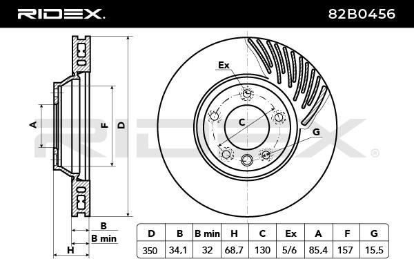 RIDEX Bremsscheibe VW,AUDI,PORSCHE 82B0456 7L8615302,95535140250,95535140251 Bremsscheiben,Scheibenbremsen 7L6615302E,7L6615302K von RIDEX