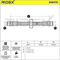 RIDEX Bremsschläuche Hinterachse beidseitig 83B0178 Bremsschlauch VW,AUDI,GOLF I Cabriolet (155),GOLF II (19E, 1G1),PASSAT Variant (3A5, 35I) von RIDEX