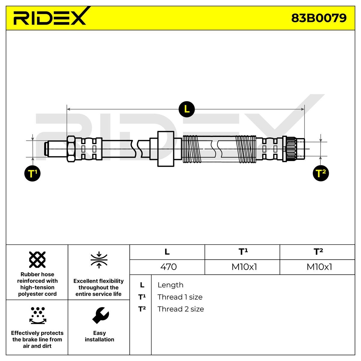 RIDEX Bremsschläuche PEUGEOT,CITROËN 83B0079 1623254380,480685,4806E9 Bremsschlauch E168017,4885T5,E168014 von RIDEX