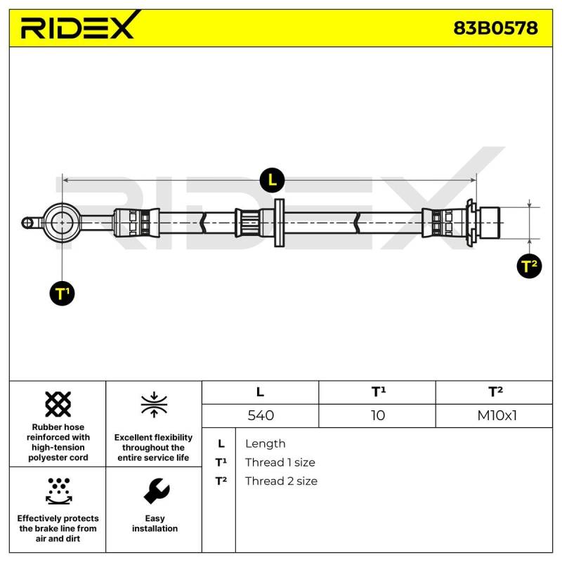 RIDEX Bremsschläuche TOYOTA 83B0578 9094702C33,9094702D76,9094702D78 Bremsschlauch 9008094204,9094702A45,9094702C31 von RIDEX