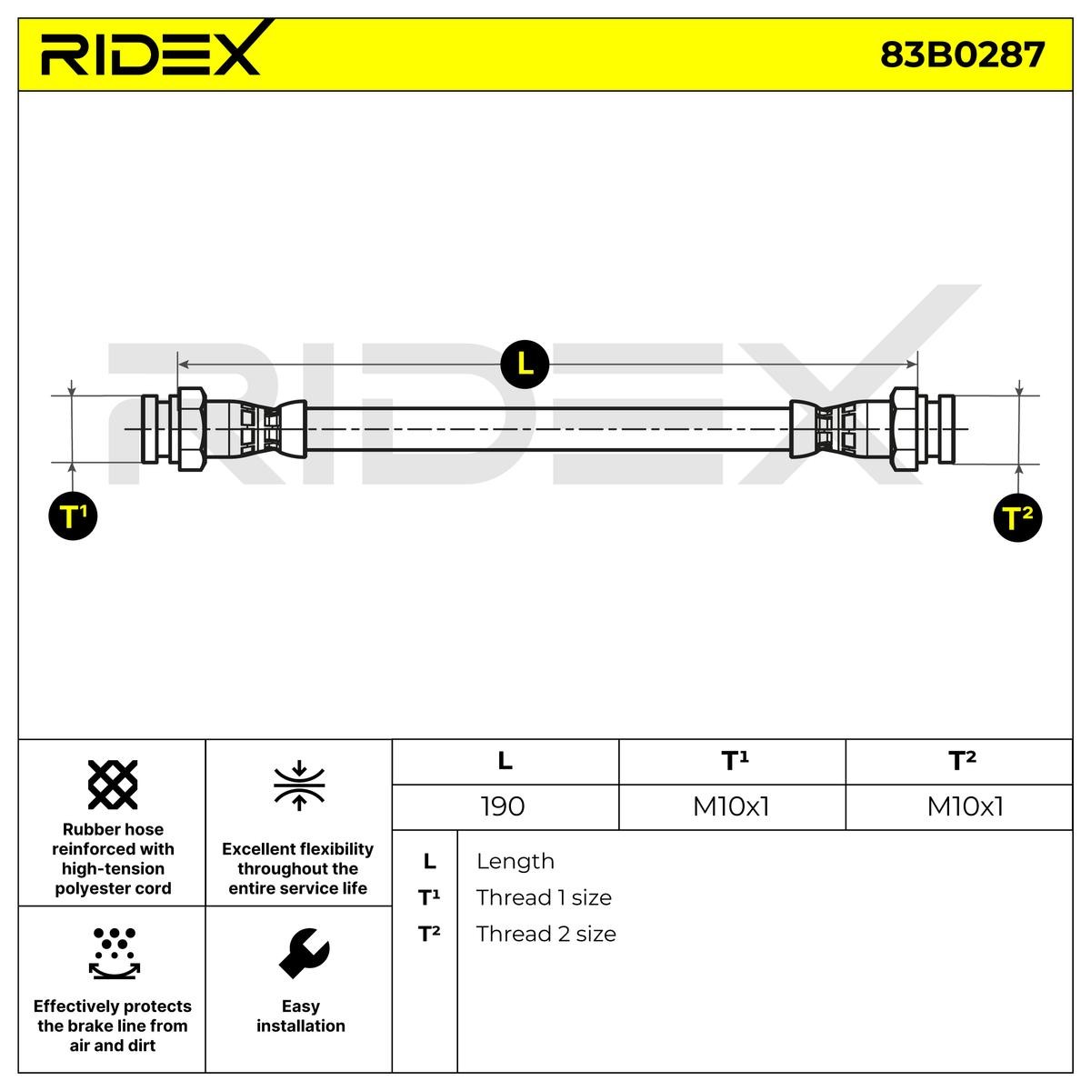 RIDEX Bremsschläuche VW,SKODA,FIAT 83B0287 6U0611775B,6U0611707,6U0611775C Bremsschlauch 46542040,46834651,4806A2,005312587,6U0611775,6U0611775A von RIDEX