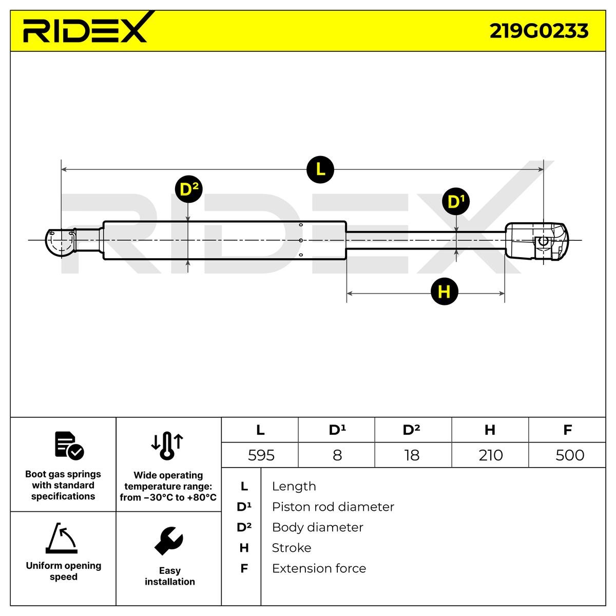 RIDEX Heckklappendämpfer RENAULT 219G0233 7700823271,7700829764,7700842152 7700842153,7700846772,7700846773 von RIDEX