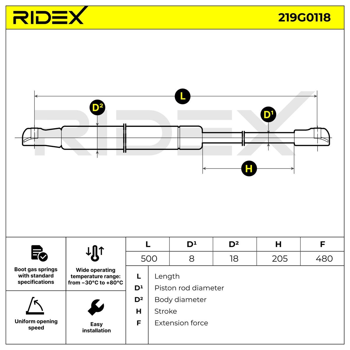 RIDEX Heckklappendämpfer VW,SEAT 219G0118 5P0827550A,6K0827550,6K0827550A von RIDEX