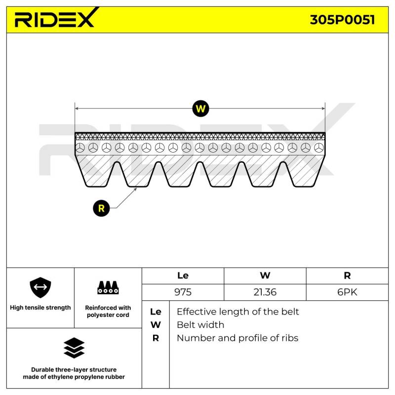 RIDEX Keilrippenriemen VW,FORD,SKODA 305P0051 1689148,4M5Q6C301DA,5750YS Rippenriemen 9514169KA0,30637495,5750FV,04C260849E,31316870,96423837 von RIDEX