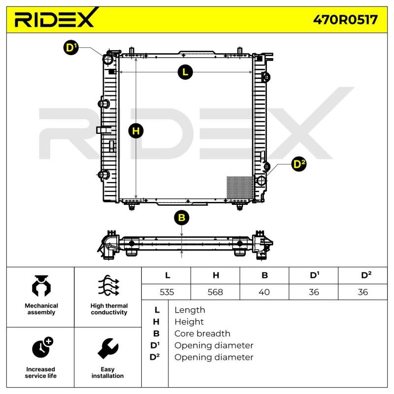 RIDEX Kühler, Motorkühlung MERCEDES-BENZ,PUCH 470R0517 4635000300,4635000400,4635001100 Kühler,Wasserkühler,Autokühler,Motorkühler 4635001200 von RIDEX