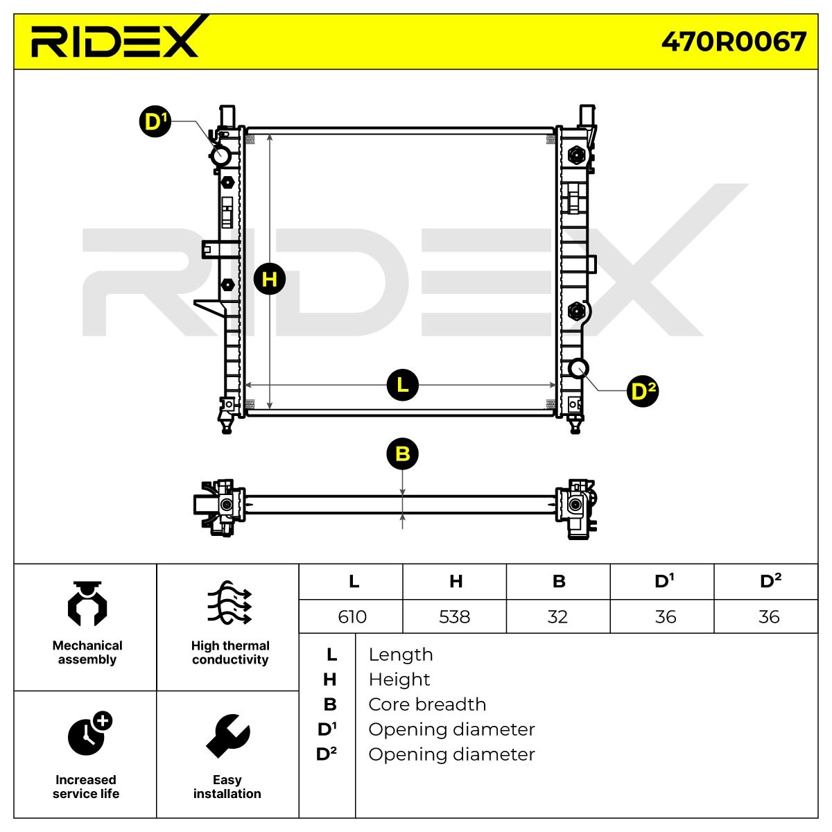 RIDEX Kühler, Motorkühlung MERCEDES-BENZ 470R0067 1635000303,1635002204,A1635000303 Kühler,Wasserkühler,Autokühler,Motorkühler RA2302,1635000003 von RIDEX