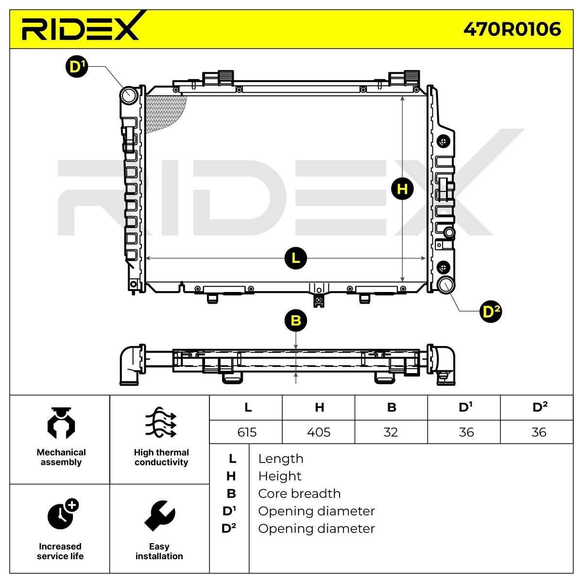 RIDEX Kühler, Motorkühlung MERCEDES-BENZ 470R0106 2025006703,A2025002203,A2025006703 Kühler,Wasserkühler,Autokühler,Motorkühler 2025002203 von RIDEX