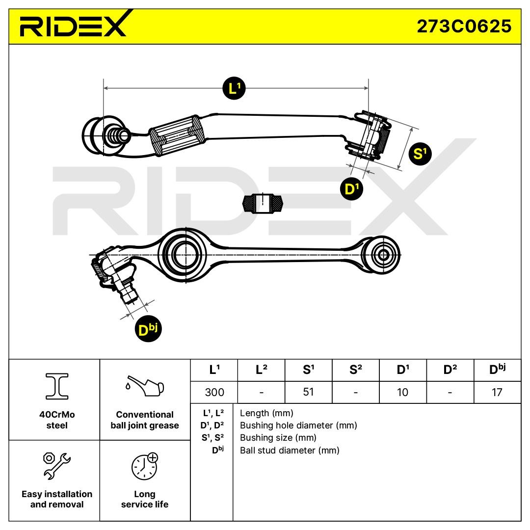 RIDEX Querlenker FORD 273C0625 86AB3078A2A,880X3B376CA,1637182 Lenker, Radaufhängung,Dreieckslenker,Achslenker 1637183,5021458 von RIDEX