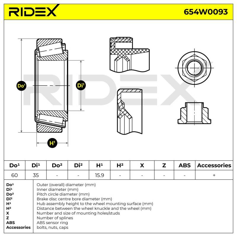 RIDEX Radlagersatz CHEVROLET,DAEWOO 654W0093 96316760,9036834083,96285525 Radlager,Radlager & Radlagersatz von RIDEX