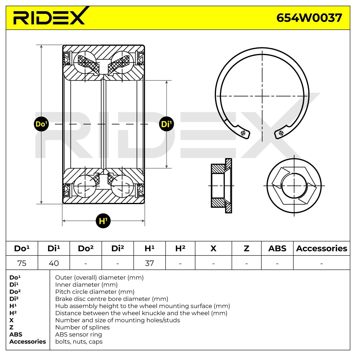 RIDEX Radlagersatz FORD 654W0037 1133023,5027620,6798055WB Radlager,Radlager & Radlagersatz von RIDEX