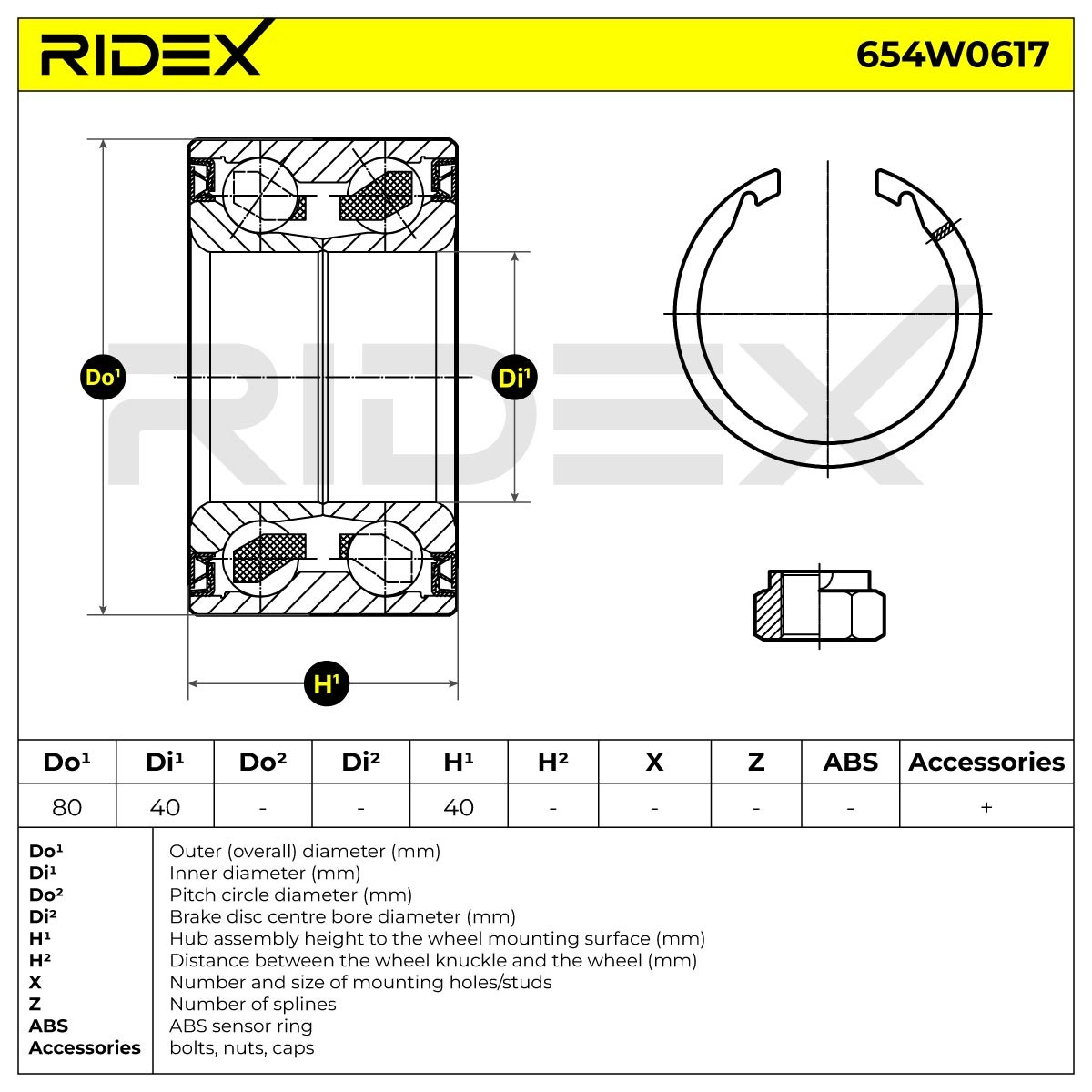 RIDEX Radlagersatz MITSUBISHI 654W0617 MR491449 Radlager,Radlager & Radlagersatz von RIDEX