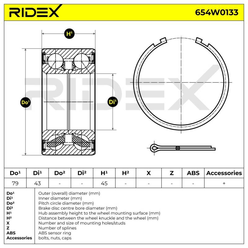 RIDEX Radlagersatz NISSAN 654W0133 43210AG000 Radlager,Radlager & Radlagersatz von RIDEX