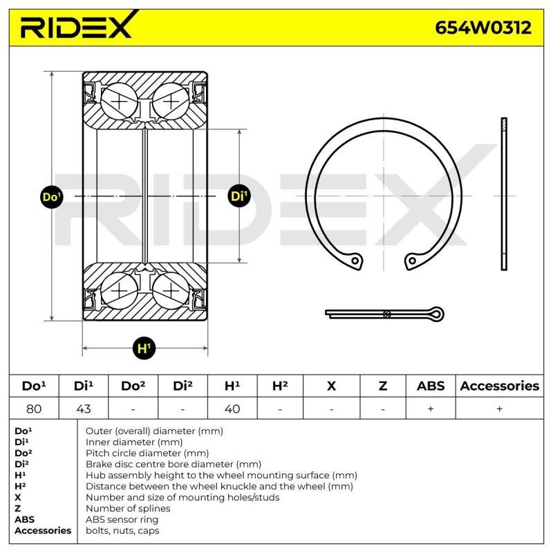 RIDEX Radlagersatz PEUGEOT,CITROËN,MITSUBISHI 654W0312 05105586,5105586AA,5105587 Radlager,Radlager & Radlagersatz 1610911880,3885A040,40210W010P von RIDEX