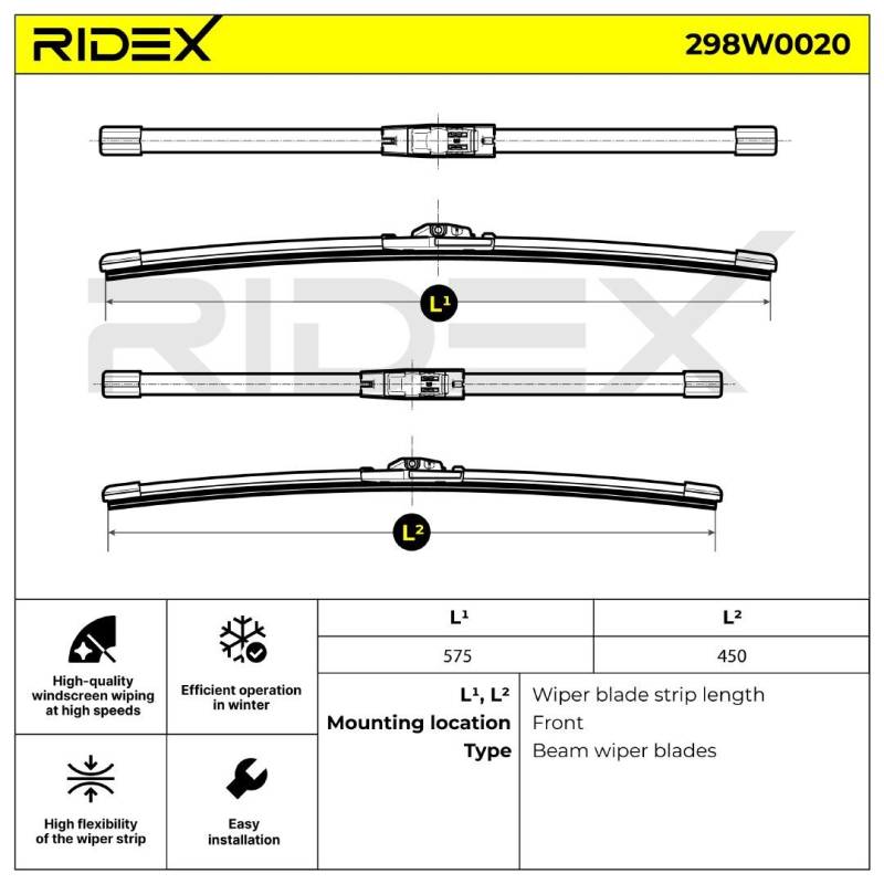 RIDEX Scheibenwischer ALFA ROMEO 298W0020 50514912,50514913,50516546 50516547,50516542,50516543,71779250 von RIDEX