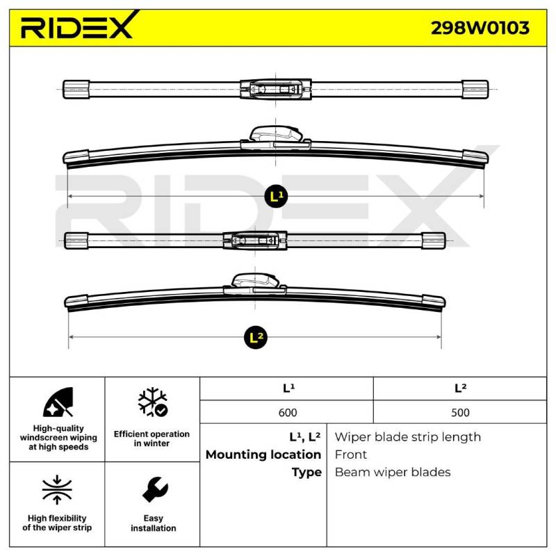 RIDEX Scheibenwischer MERCEDES-BENZ,OPEL,BMW 298W0103 61610039697 von RIDEX