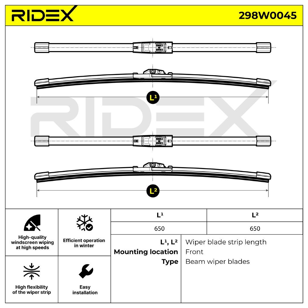 RIDEX Scheibenwischer VW,MERCEDES-BENZ,PORSCHE 298W0045 7P0955425B,7P0955425C,95562893911 1K0955429,1K0955429B,7L0998002,7L6955425B,7P0998002 von RIDEX