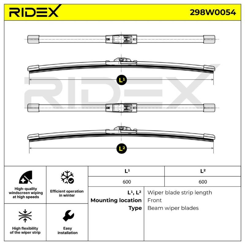 RIDEX Scheibenwischer VW,MERCEDES-BENZ 298W0054 2048201145,2128201045,A2048201145 A2048201300,A2048201845,A2128201045,A2128201745,7H6955425 von RIDEX