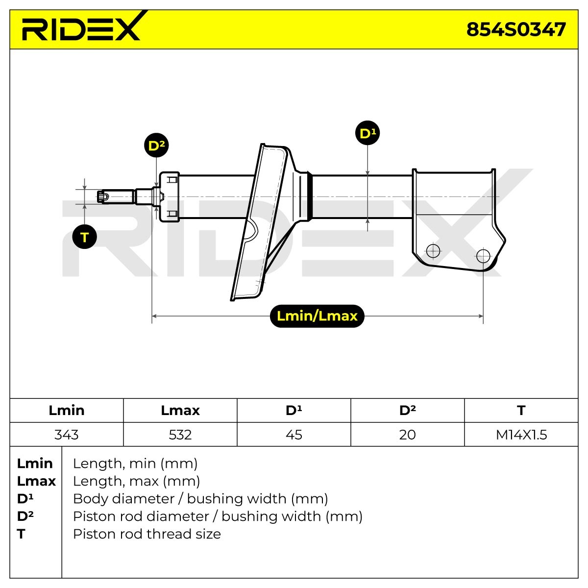 RIDEX Stoßdämpfer RENAULT,NISSAN 854S0347 5430200QAC,5430200QAE,7700314021 Federbein,Stossdämpfer 8200675687,5430200Q0D,5430200QAF,7700311598 von RIDEX